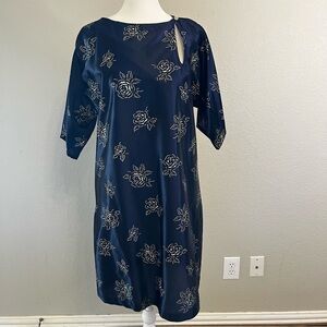Vintage Ann Hodge for Millicent Asian Style Navy Blue Dress Size Medium